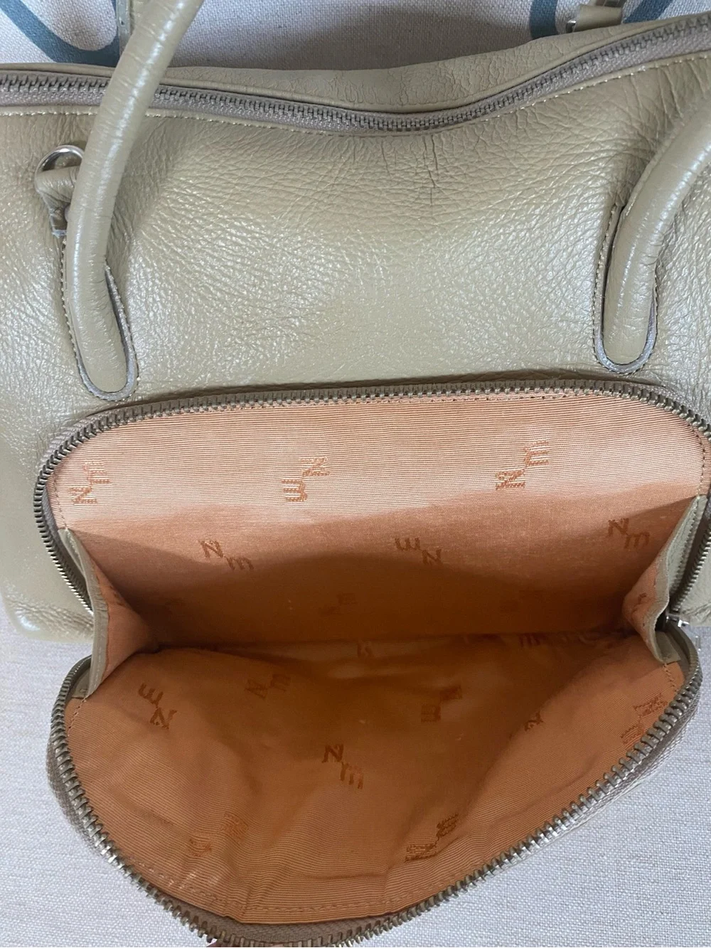 Japanese Vintage Beige Leather Tote Handbag - Neutral Leather Satchel - staple